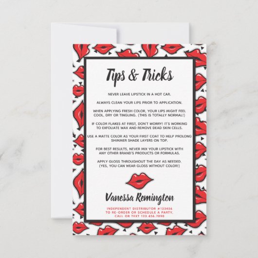Lipstick Distributor Application / Tips Card (Back)