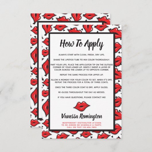 Lipstick Distributor Application / Tips Card (Front/Back)