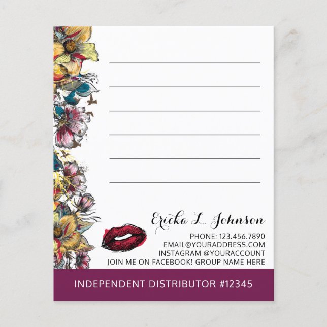 Lipstick Distributor Floral Customer Note Card Flyer (Front)