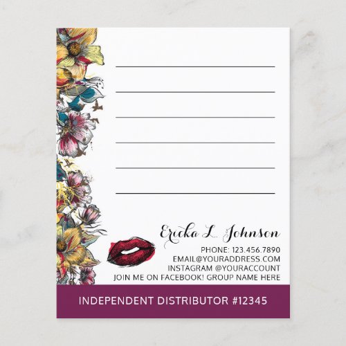 Lipstick Distributor Floral Customer Note Card Flyer