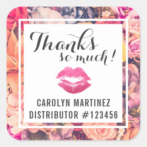 Lipstick Distributor Floral Kiss Thank You Label