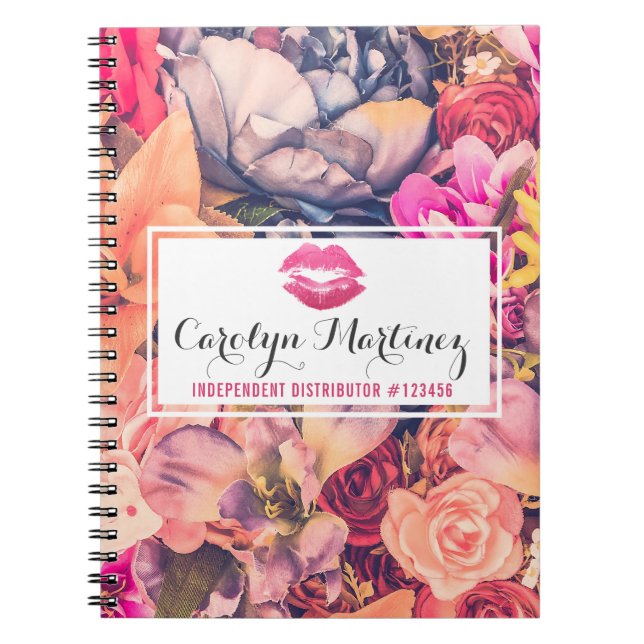 Lipstick Distributor Floral Lips Kiss Personalized Notebook (Front)
