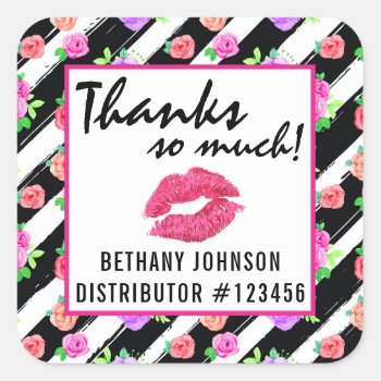 Lipstick Distributor Glam Rose Kiss Thank You Square Sticker by CyanSkyDesign at Zazzle