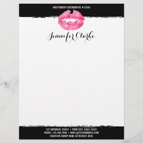 Lipstick Distributor Marketing Pink Lips Kiss Letterhead