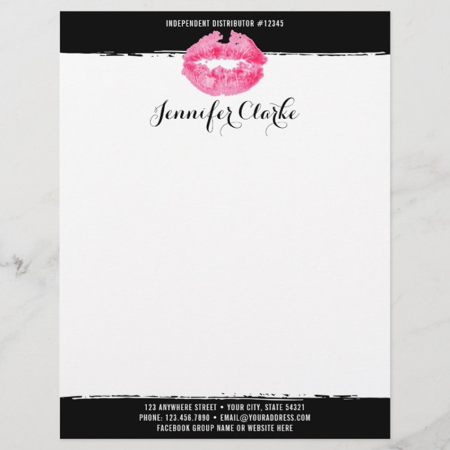 Lipstick Distributor Marketing Pink Lips Kiss Letterhead (Front)