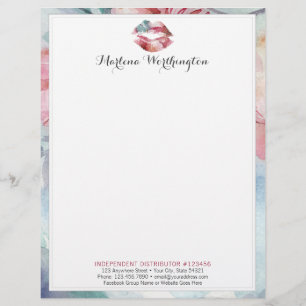 Lipstick Distributor Marketing Watercolor Kiss Lip Letterhead
