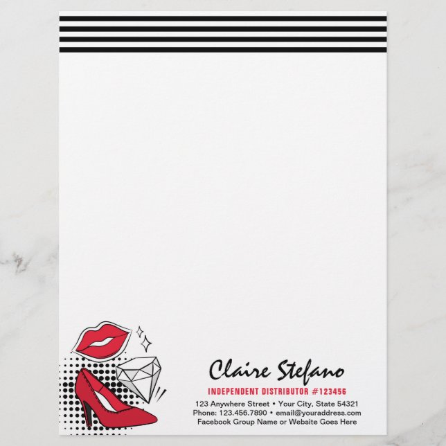 Lipstick Distributor Modern Glamour Beauty Kiss Letterhead (Front)
