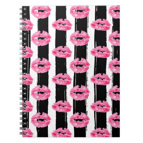 Lipstick Distributor Pink Lips Kiss Black Striped Notebook