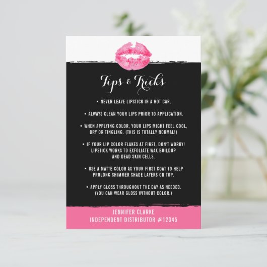 Lipstick Distributor Tips & Tricks Pink Kiss Card (Standing Front)