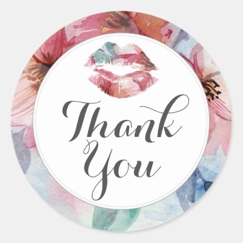 Lipstick Distributor Watercolor Kiss Lip Thank You Classic Round Sticker