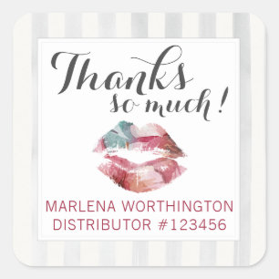 Lipstick Distributor Watercolor Kiss Thank You Square Sticker