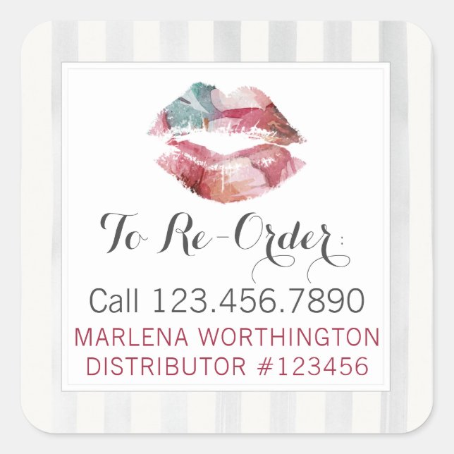 Lipstick Distributor Watercolor Lip Re-Order Label (Front)