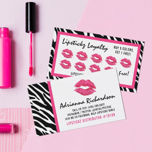 Lipstick Distributor Zebra Kiss Lips Loyalty Punch Card