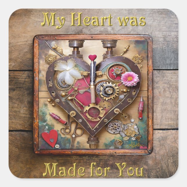 Lipstick Flowers Heart Steampunk Series Square Sticker (Front)