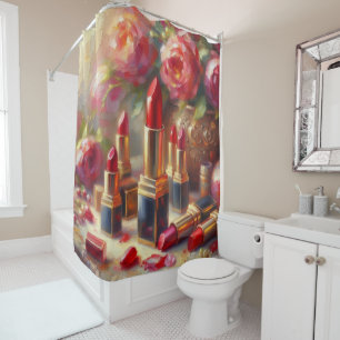 Lipstick & Flowers Impressionistic Painting Shower Curtain