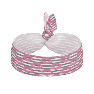 Lipstick Kiss B&W Striped Pattern Elastic Hair Tie