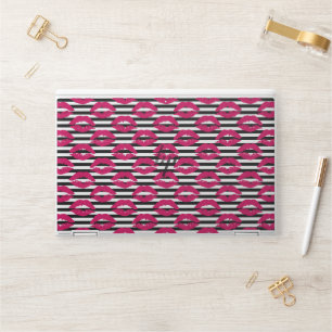 Lipstick Kiss B&W Striped Pattern HP Laptop Skin
