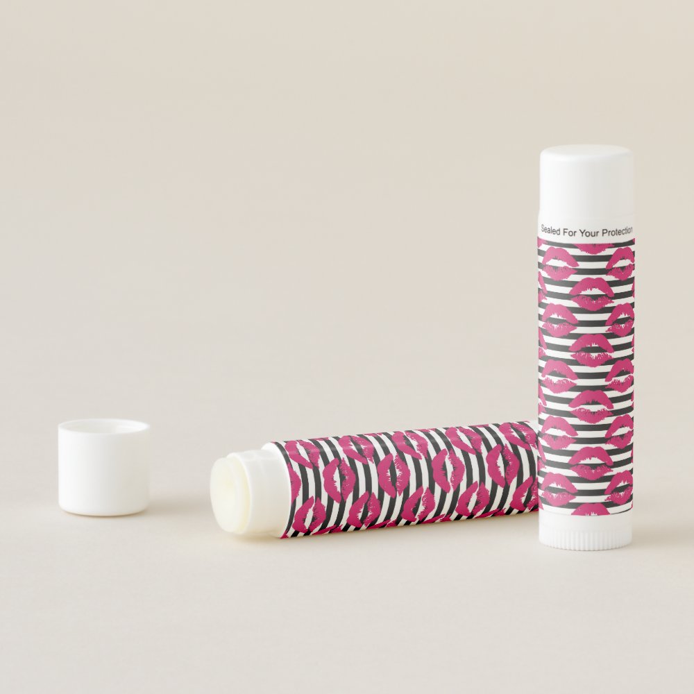 Disover Lipstick Kiss B&W Striped Pattern Lip Balm