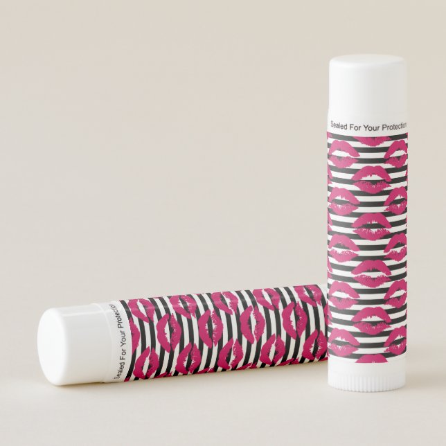 Lipstick Kiss B&W Striped Pattern Lip Balm (Front)