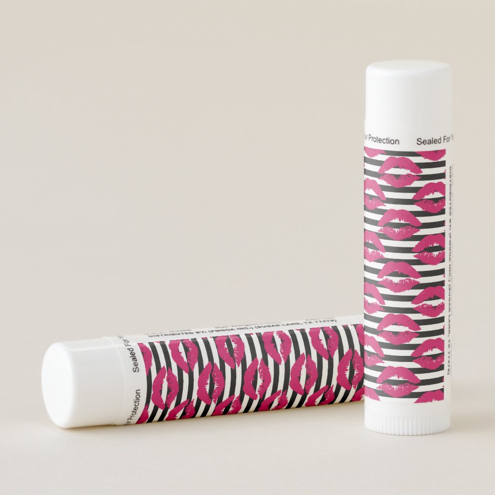 Disover Lipstick Kiss B&W Striped Pattern Lip Balm
