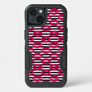 Lipstick Kiss B&W Striped Pattern iPhone 13 Case