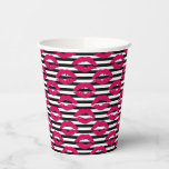 Lipstick Kiss B&amp;W Striped Pattern Paper Cups