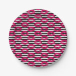 Lipstick Kiss B&amp;W Striped Pattern Paper Plates