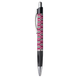 Lipstick Kiss B&W Striped Pattern Pen