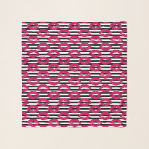 Lipstick Kiss B&W Striped Pattern Scarf