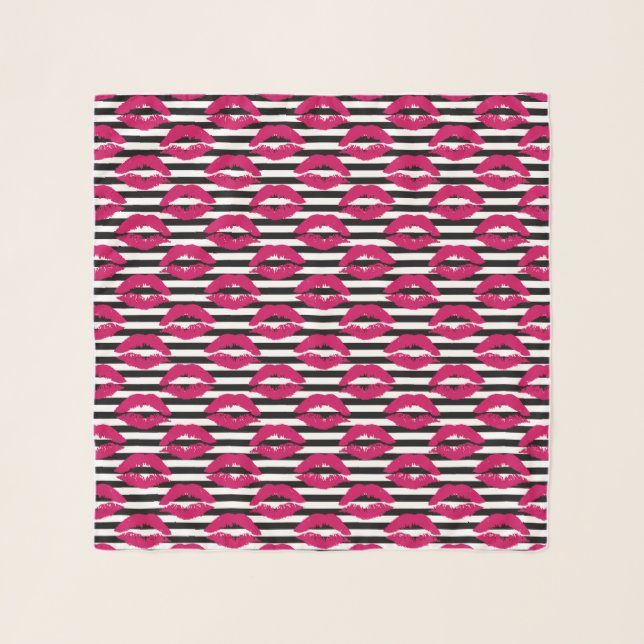 Lipstick Kiss B&W Striped Pattern Scarf (Front)