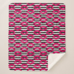 Lipstick Kiss B&amp;W Striped Pattern Sherpa Blanket