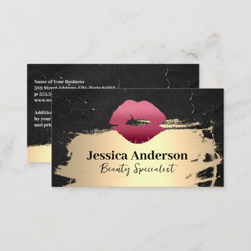 Lipstick Kiss  Gold Brushed  Beauty Business Card