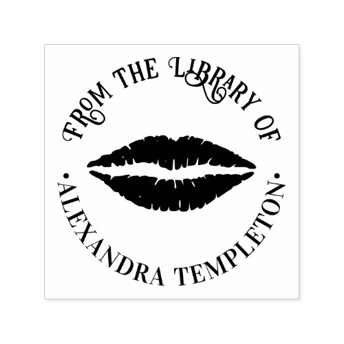 Lipstick Kiss Lips Imprint Round Library Book Name Self_inking Stamp