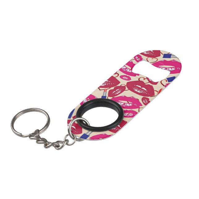 Lipstick Kiss Pattern Keychain Bottle Opener (Front Angled)