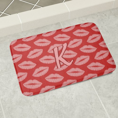 Lipstick Kiss Pattern Red and Pink Lips Custom Bathroom Mat