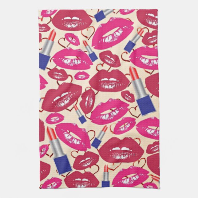 Lipstick Kiss Pattern Towel (Vertical)