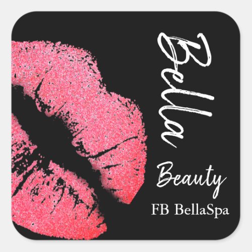 Lipstick kiss pink lip stain black beauty spa square sticker