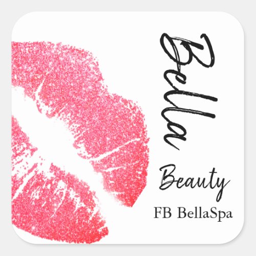 Lipstick kiss pink lip stain white beauty spa square sticker