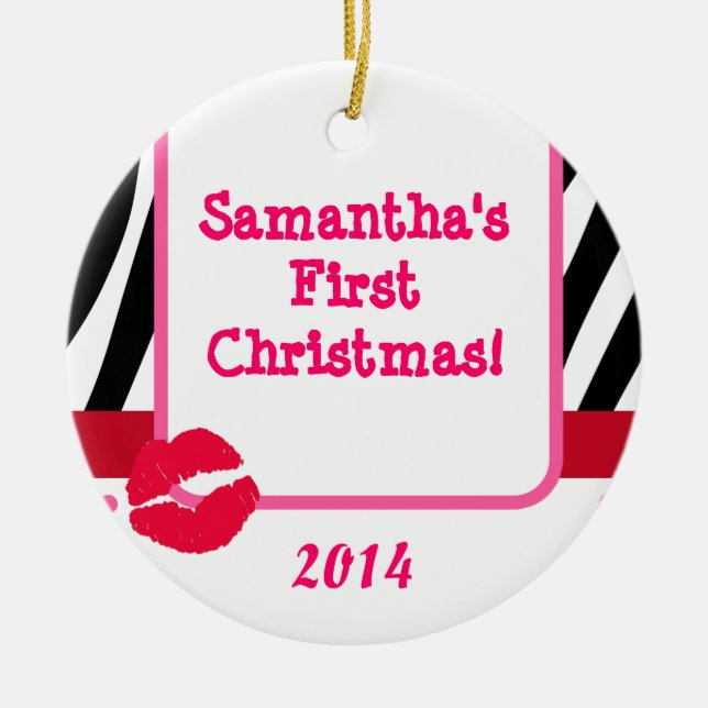 Lipstick Kiss Print Personalized Name Ornament (Front)