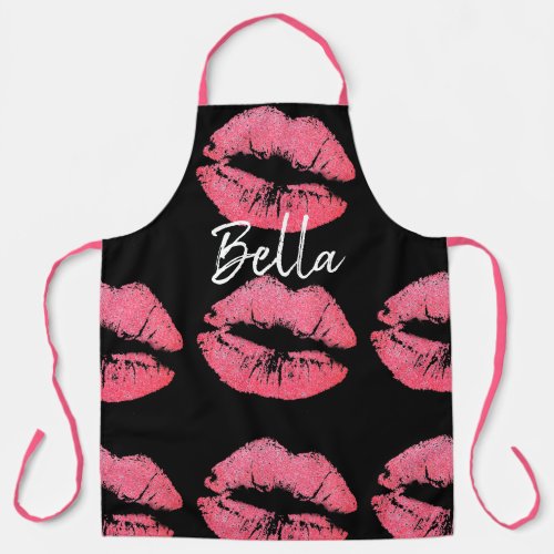 Lipstick kiss print pink and black cute apron