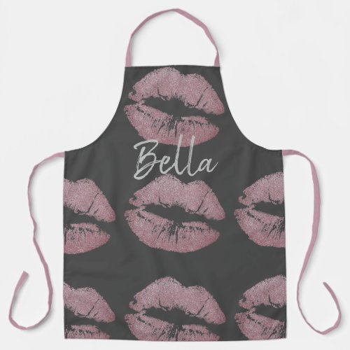 Lipstick kiss print pink and gray cute apron