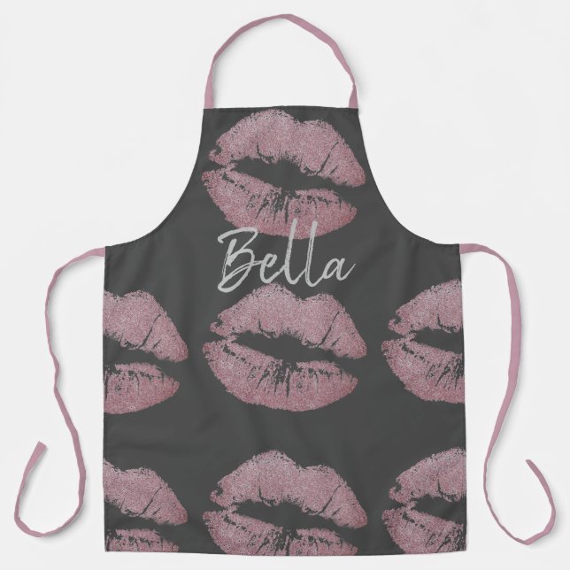 Lipstick kiss print pink and gray cute apron (Front)
