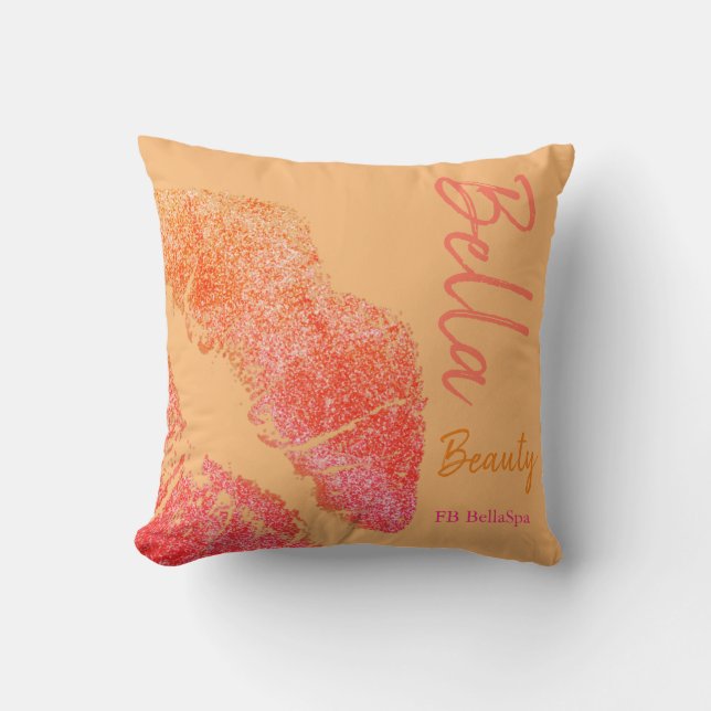 Lipstick kiss print pink peach orange beauty spa throw pillow (Front)