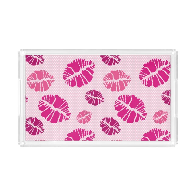Lipstick Kiss Shape Print Pattern Acrylic Tray (Front)