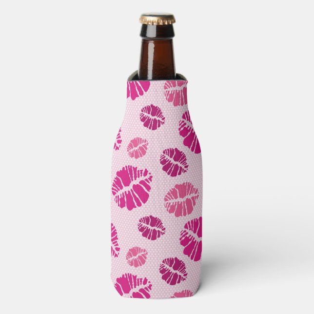 Lipstick Kiss Shape Print Pattern Bottle Cooler (Bottle Front)