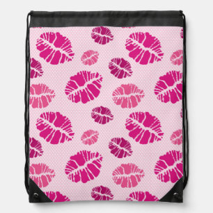 Lipstick Kiss Shape Print Pattern Drawstring Bag