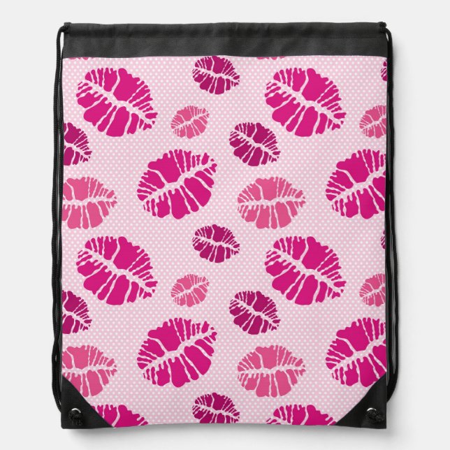 Lipstick Kiss Shape Print Pattern Drawstring Bag (Front)