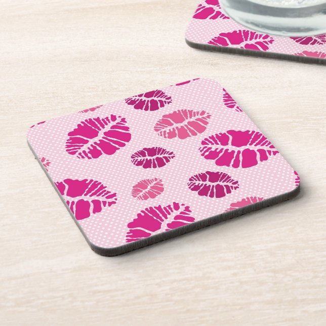 Lipstick Kiss Shape Print Pattern Drink Coaster (Left Side)