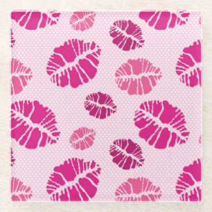 Lipstick Kiss Shape Print Pattern Glass Coaster