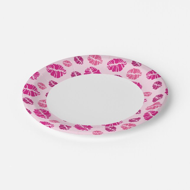 Lipstick Kiss Shape Print Pattern Paper Plates (Angled)